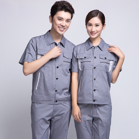 清灰拼银灰全棉夏季季工服AD06-2